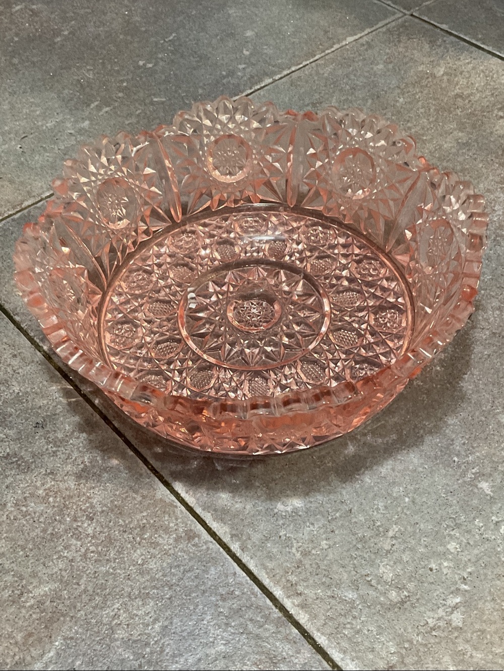 Vintage Pink Pressed Glass Bowl - Scalloped Edge